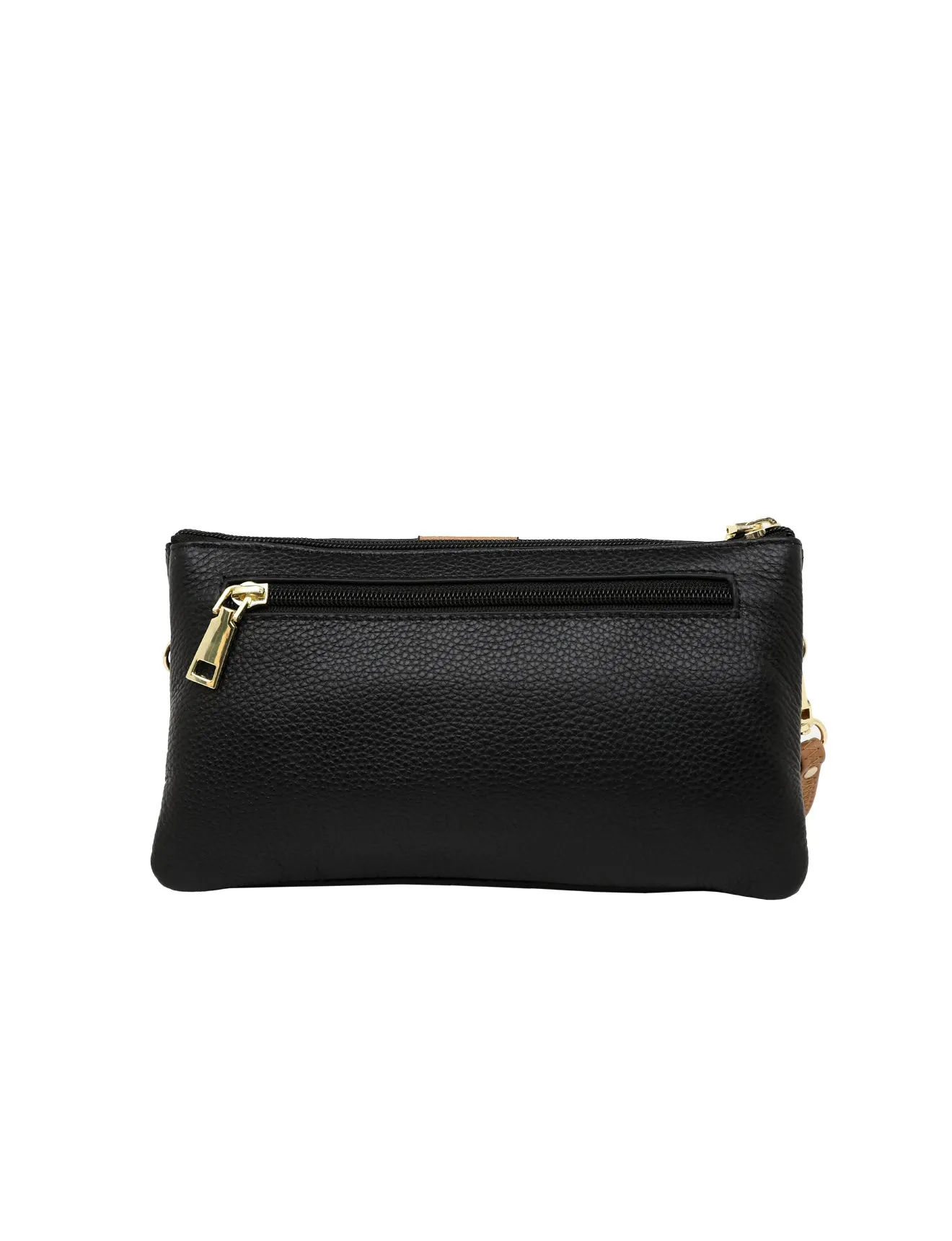 CANDICE LEATHER WALLET WITH SHOULDER STRAP- E1-0809-BLK/CAM