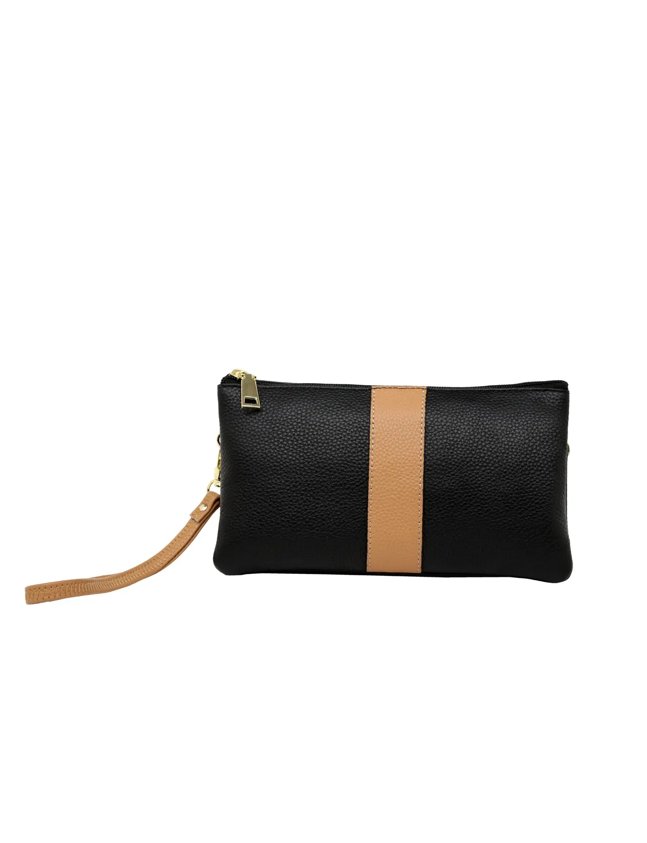 CANDICE LEATHER WALLET WITH SHOULDER STRAP- E1-0809-BLK/CAM