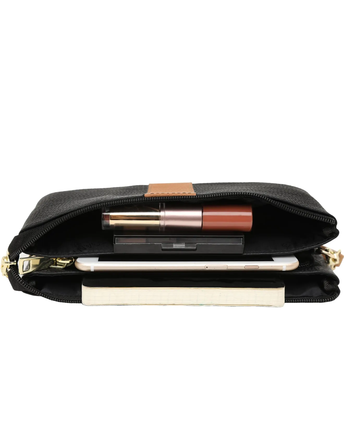 CANDICE LEATHER WALLET WITH SHOULDER STRAP- E1-0809-BLK/CAM