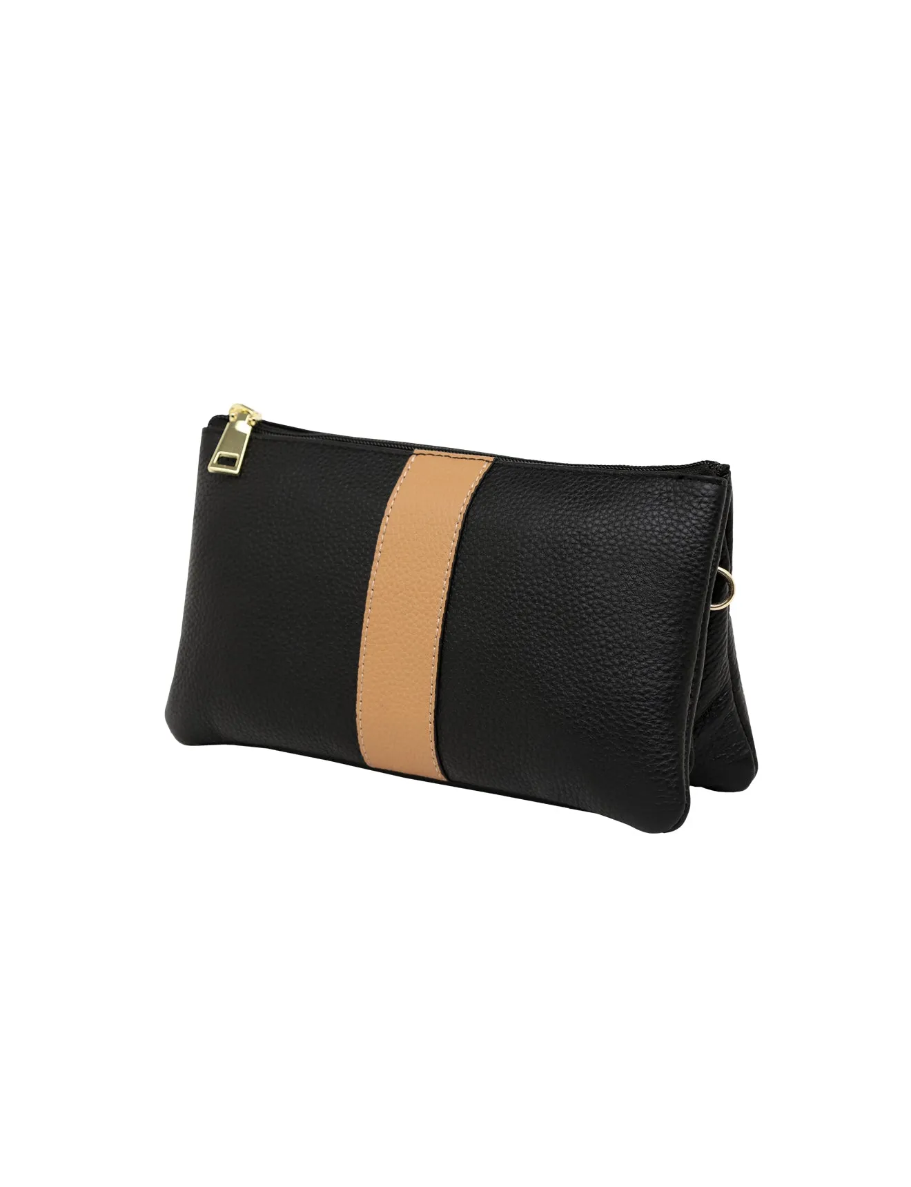 CANDICE LEATHER WALLET WITH SHOULDER STRAP- E1-0809-BLK/CAM