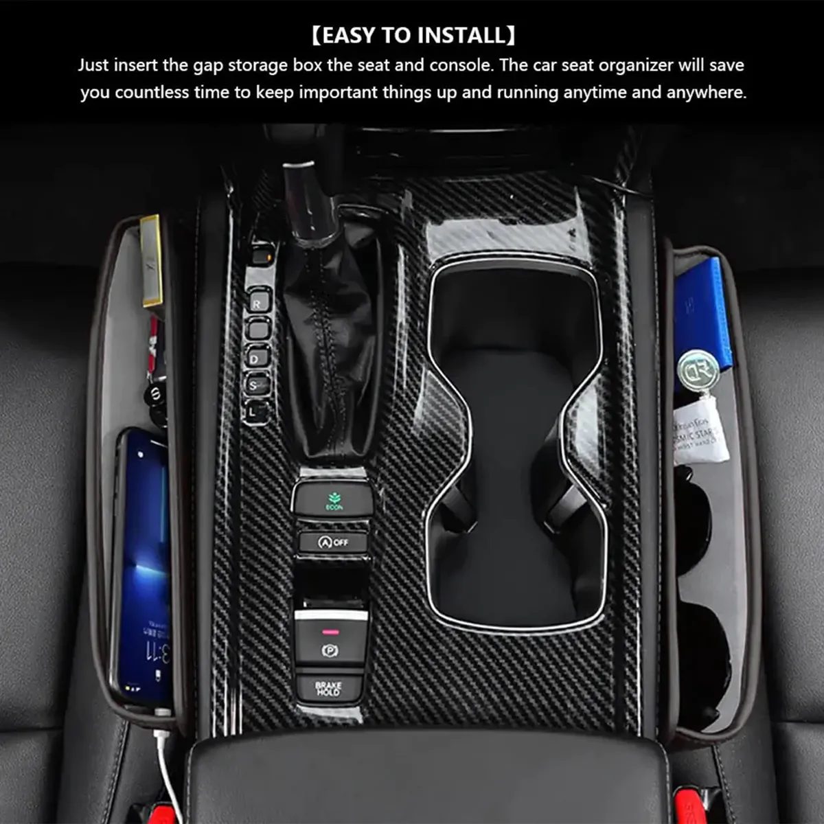 Car Seat Gap Filler Organizer, Custom-Fit For Car, Multifunctional PU Leather Console Side Pocket Organizer for Cellphones, Cards, Wallets, Keys WADA226