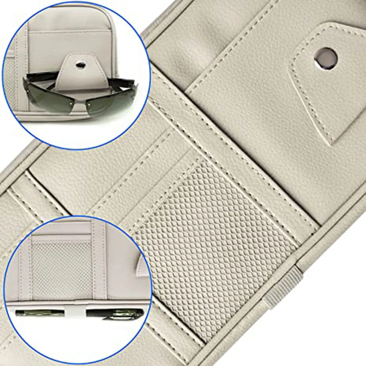 Car Sun Visor Organizer Truck SUV Sun Visor Storage Pocket PU Leather Pouch Holder with Multi-Pocket Double Zipper Net Pocket, for Cards Pens Sunglasses Document Newest, Custom Fit For Your Cars