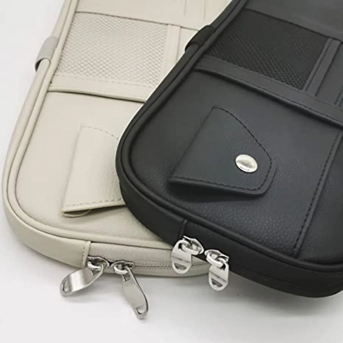 Car Sun Visor Organizer Truck SUV Sun Visor Storage Pocket PU Leather Pouch Holder with Multi-Pocket Double Zipper Net Pocket, for Cards Pens Sunglasses Document Newest, Custom Fit For Your Cars