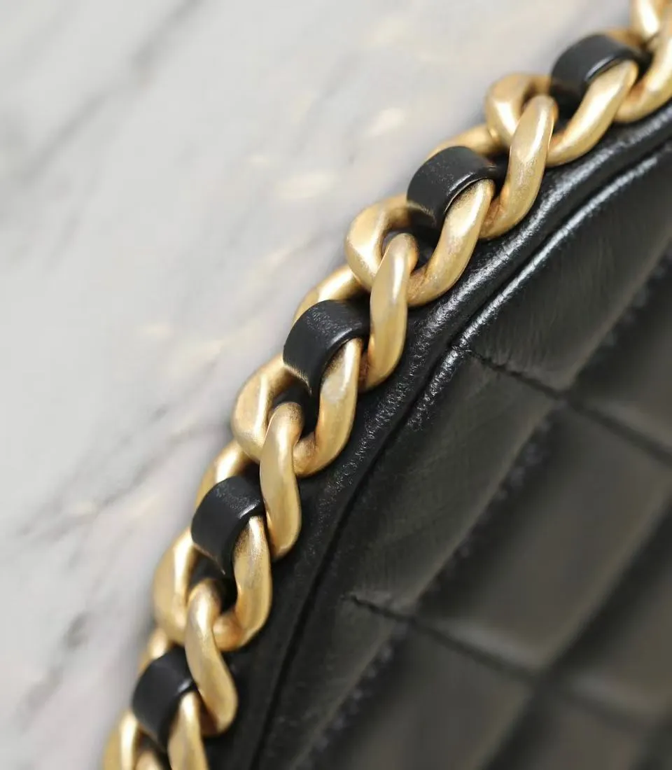 CC Large Hobo Bag Black Shiny Crumpled Lambskin