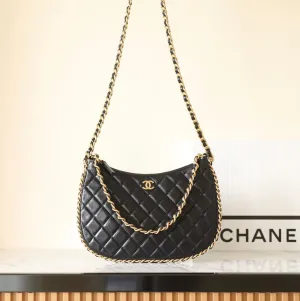 CC Large Hobo Bag Black Shiny Crumpled Lambskin