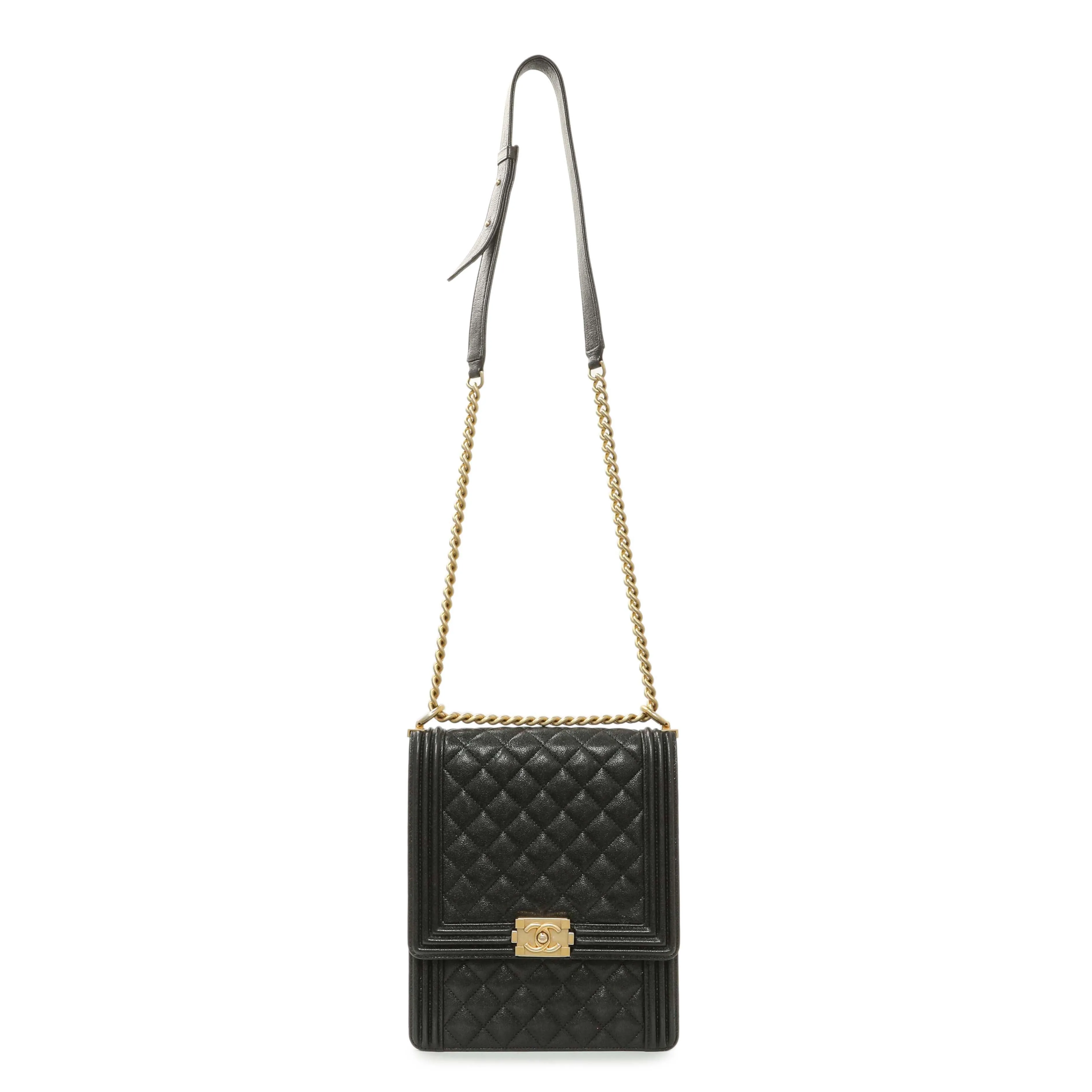 Chanel Black Quilted Caviar North South Boy Flap