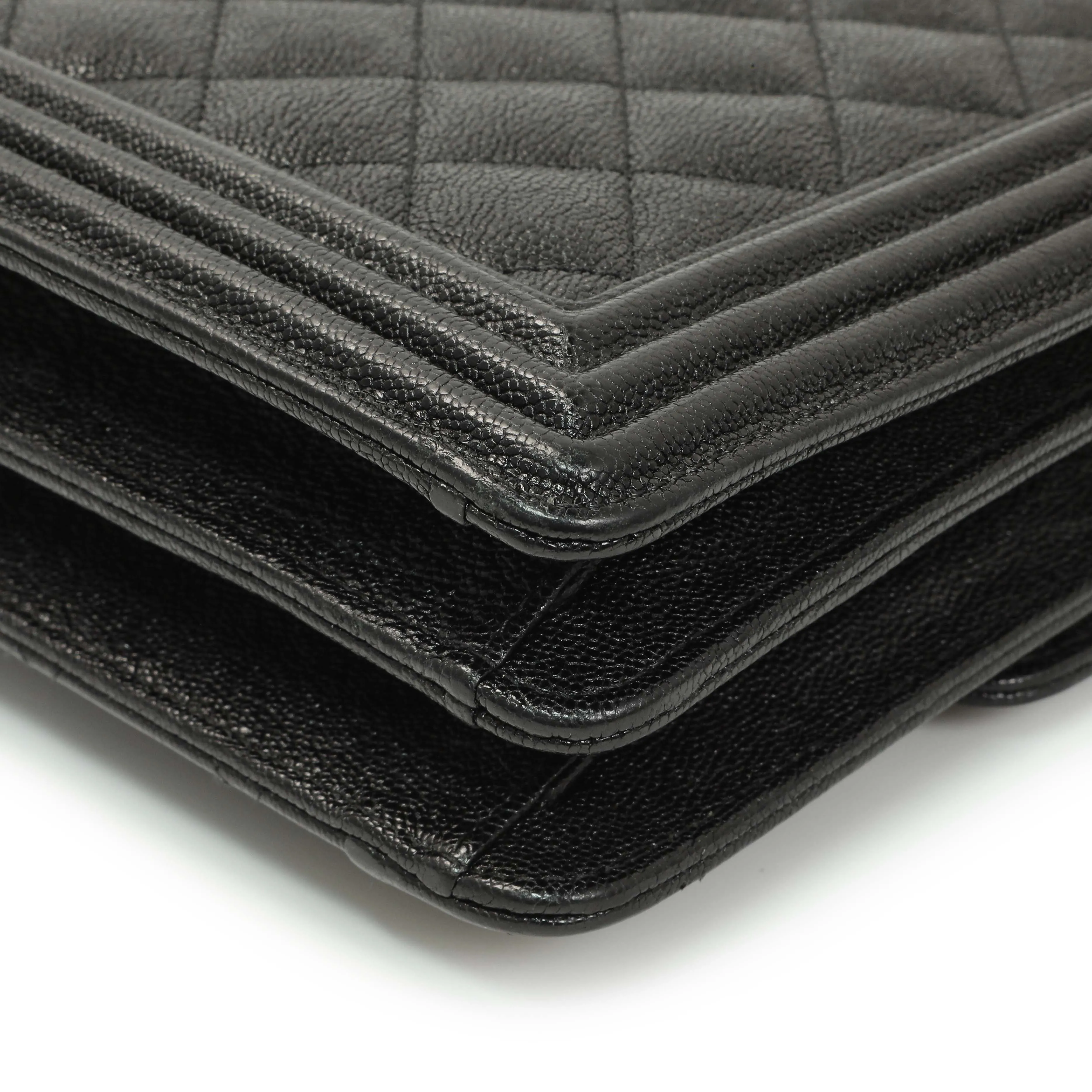 Chanel Black Quilted Caviar North South Boy Flap