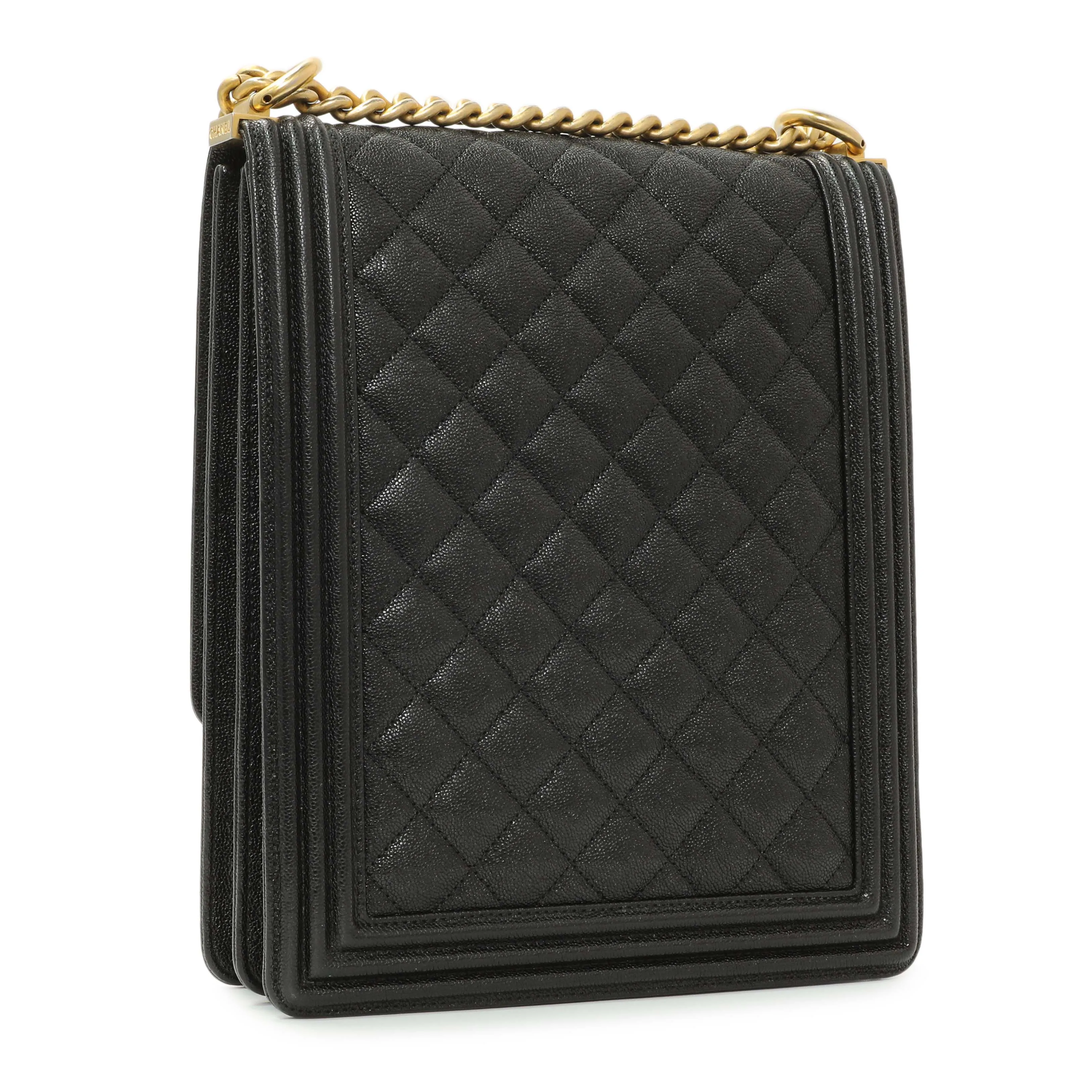 Chanel Black Quilted Caviar North South Boy Flap