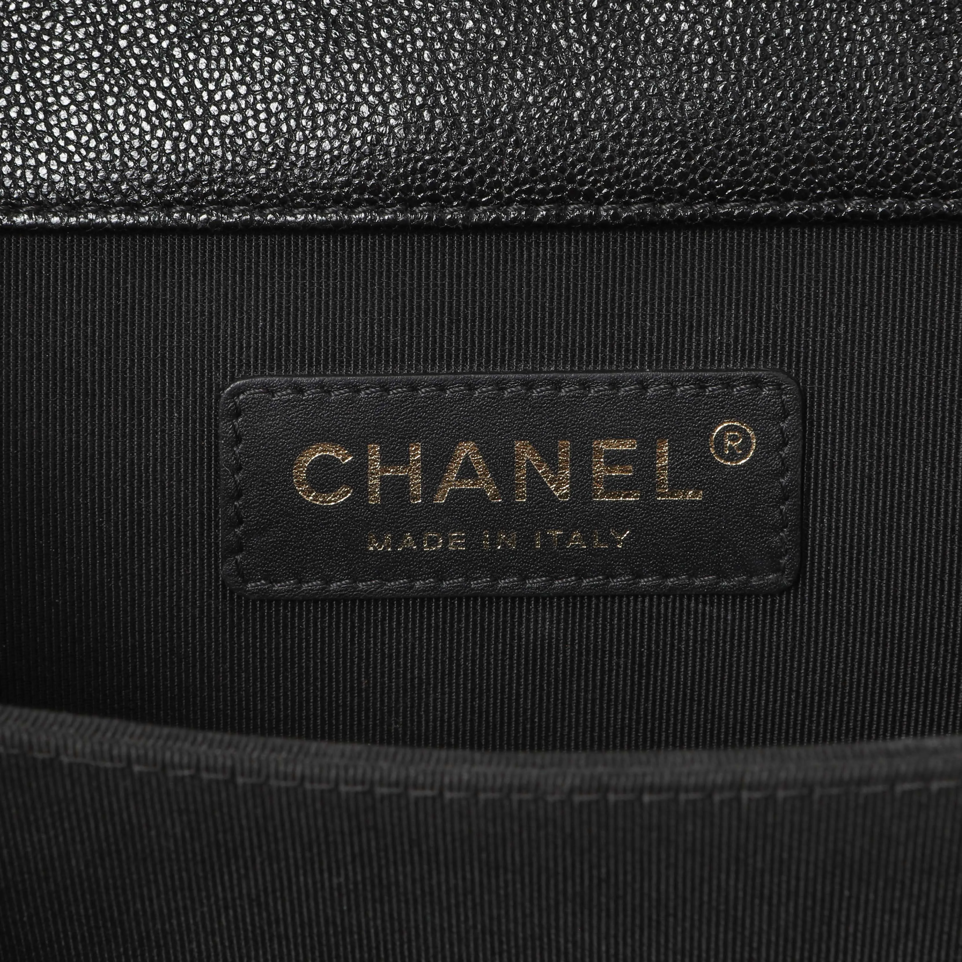 Chanel Black Quilted Caviar North South Boy Flap
