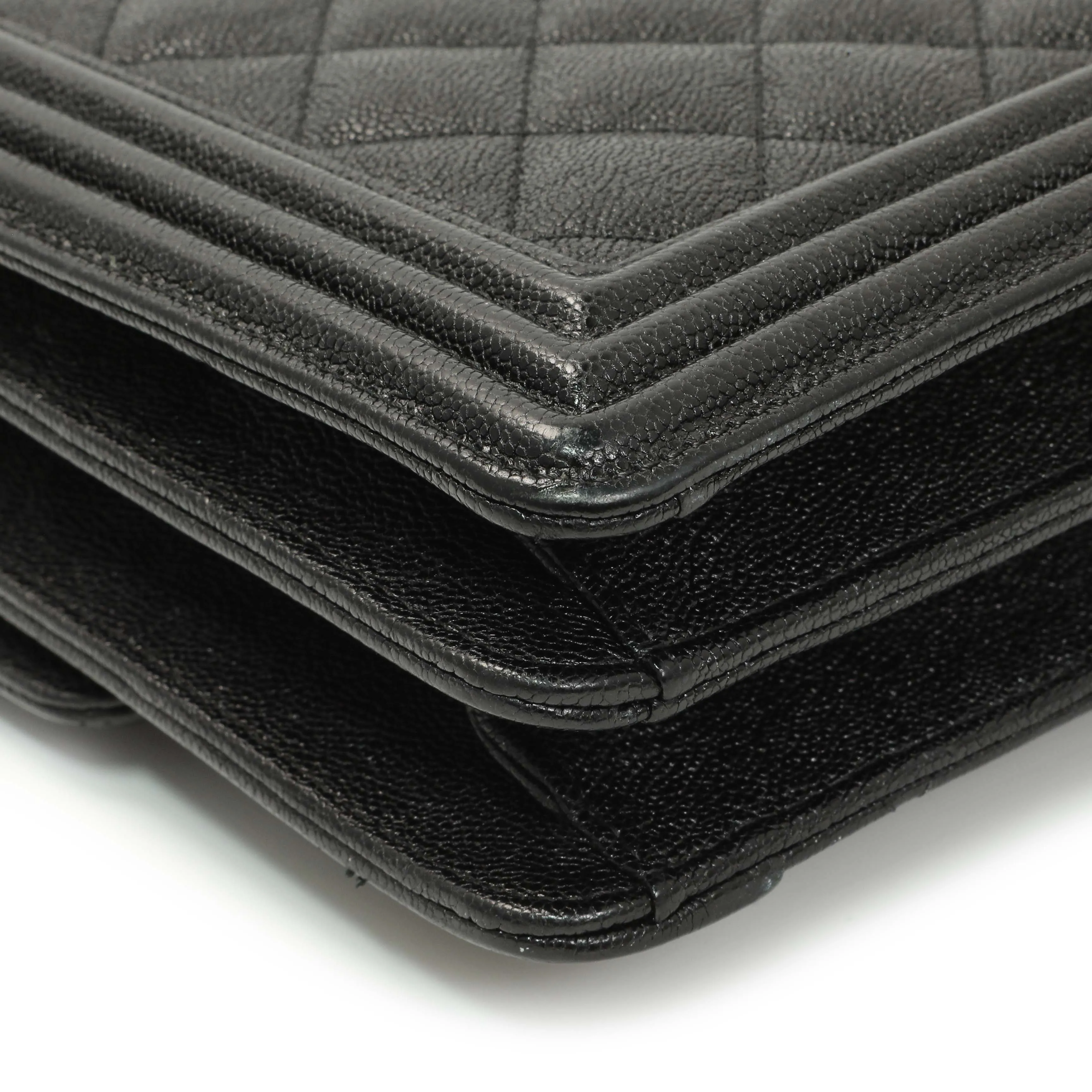 Chanel Black Quilted Caviar North South Boy Flap