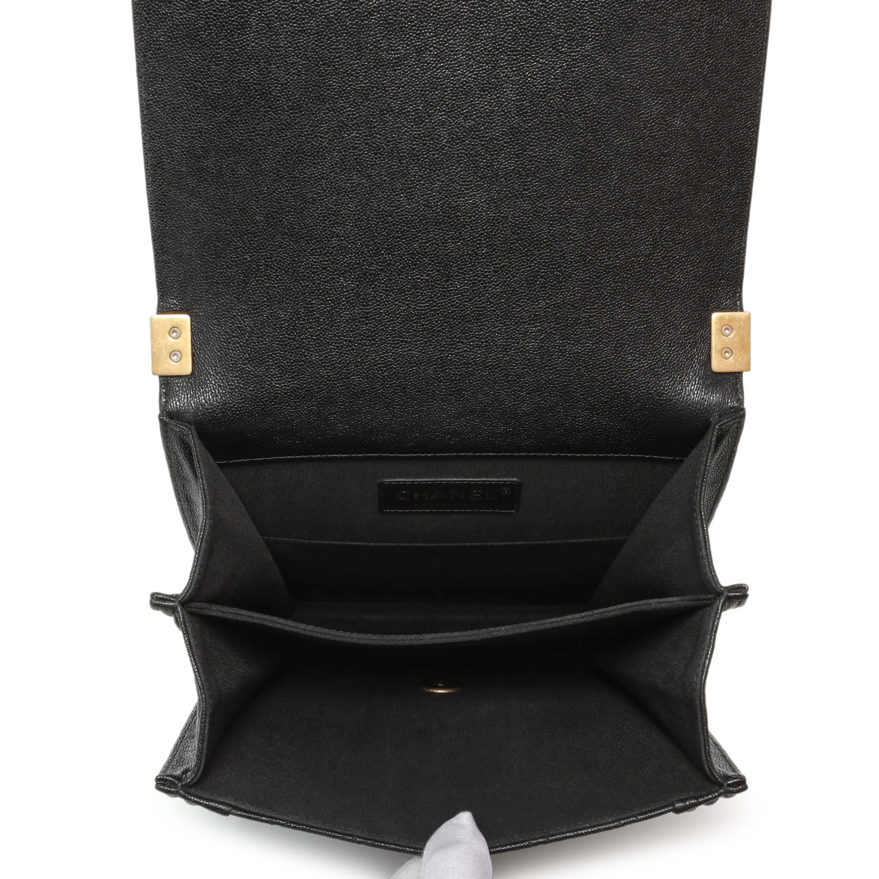 Chanel Black Quilted Caviar North South Boy Flap