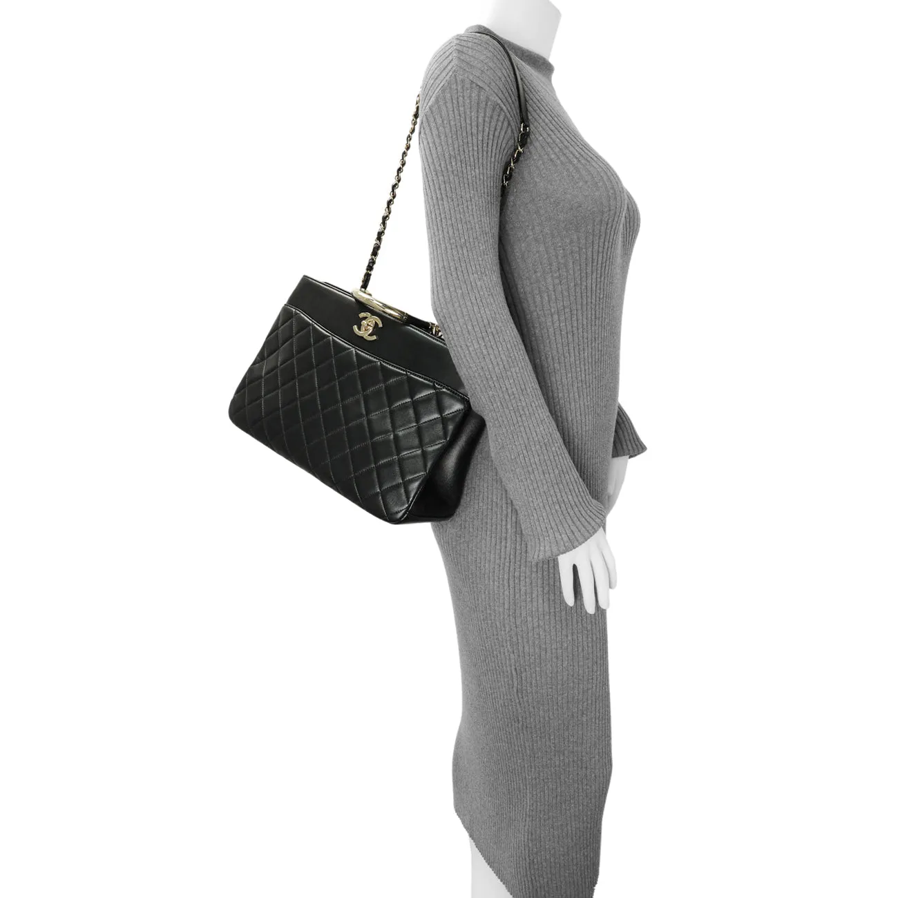 Chanel Black Quilted Lambskin Large Carry Chic Shopping Tote