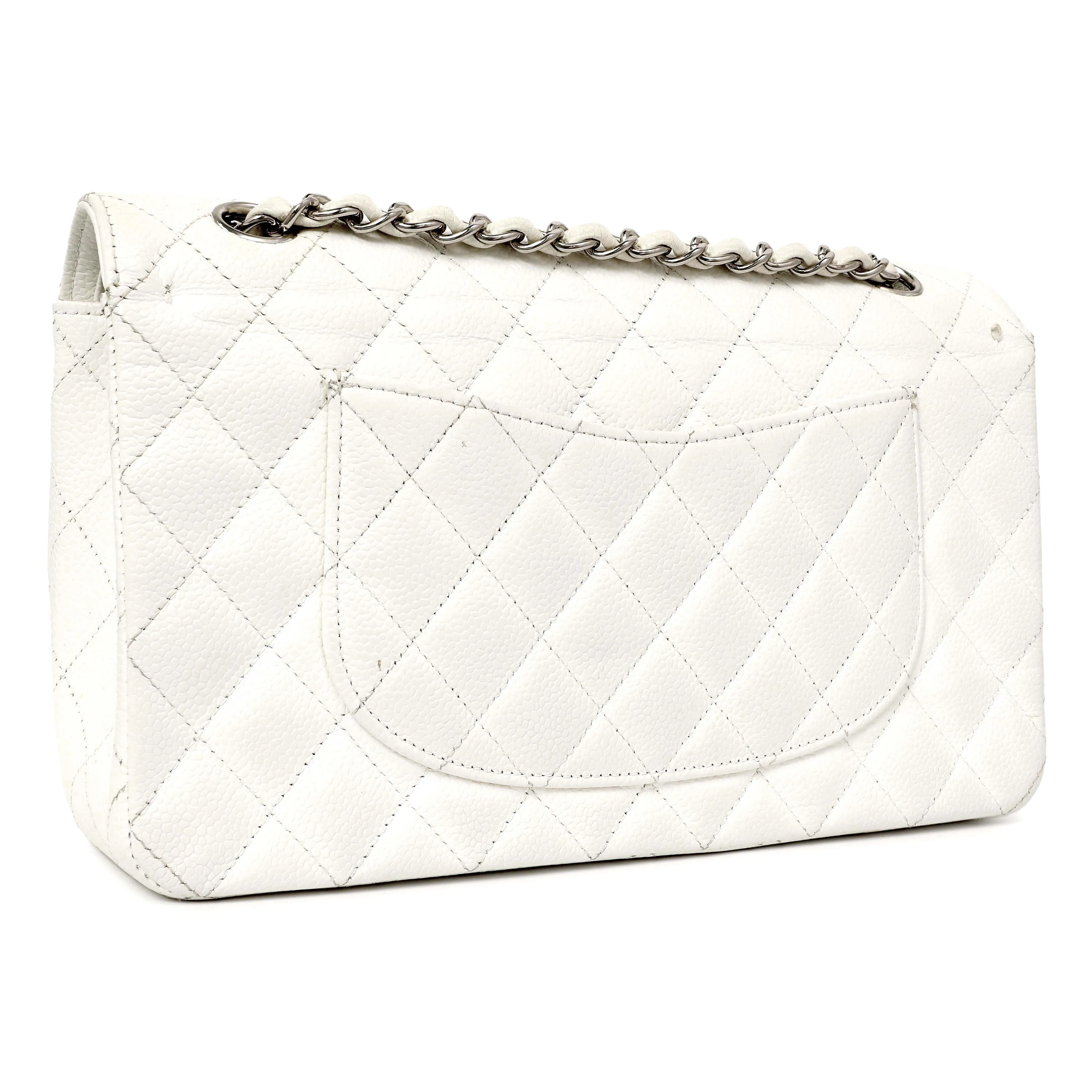 Chanel White Quilted Caviar Medium Classic Double Flap