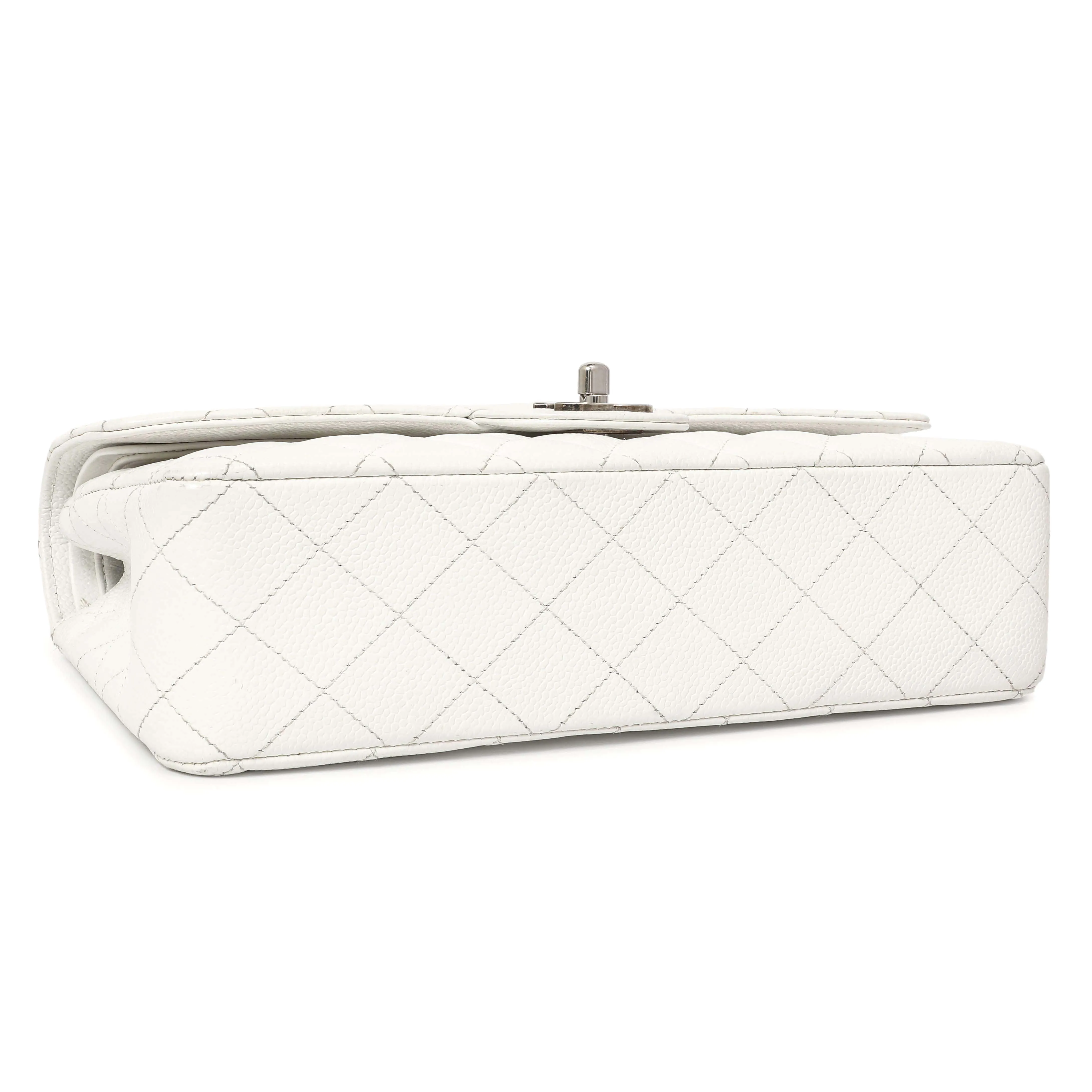Chanel White Quilted Caviar Medium Classic Double Flap