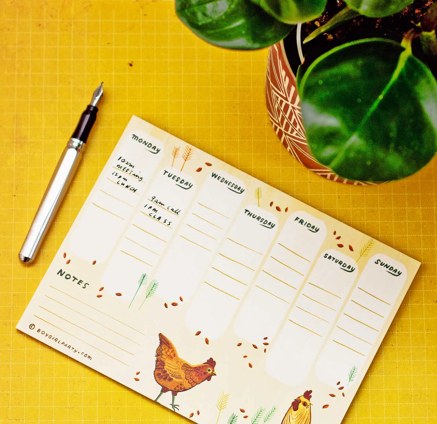 Chicken Weekly Planner Notepad – Undated Weekly Calendar