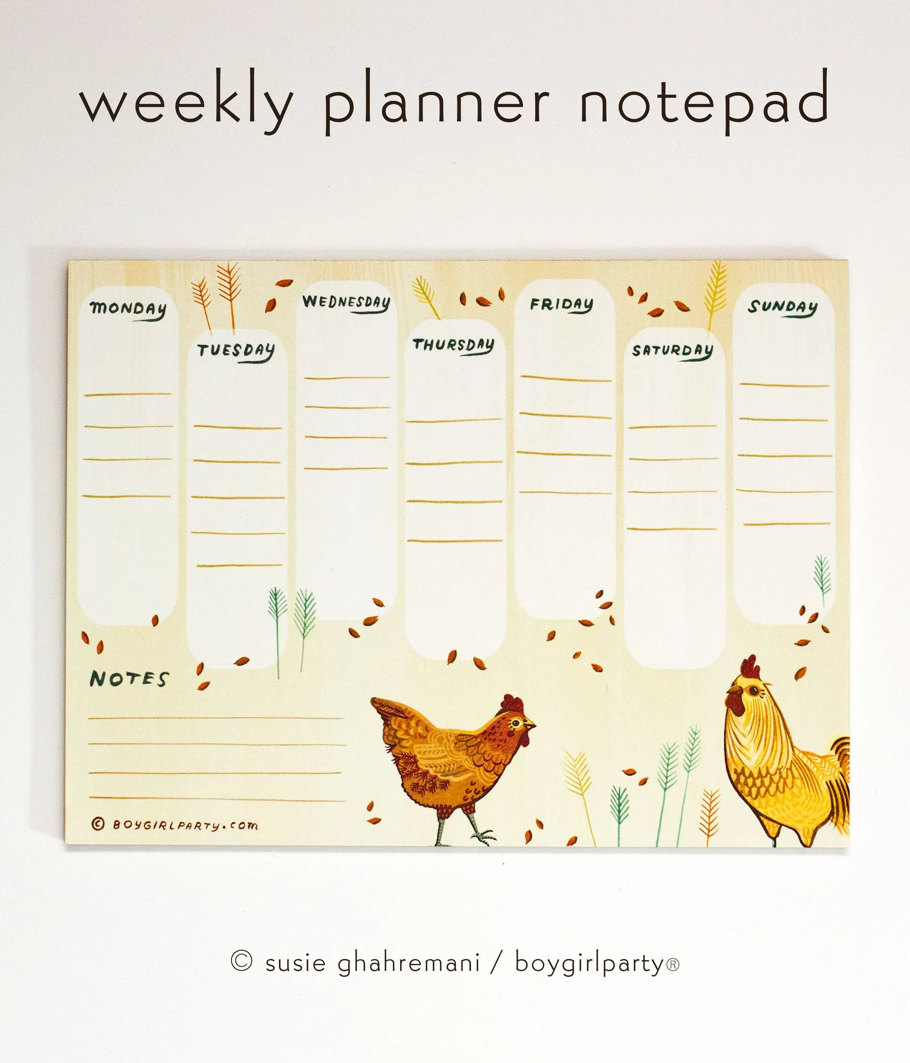 Chicken Weekly Planner Notepad – Undated Weekly Calendar