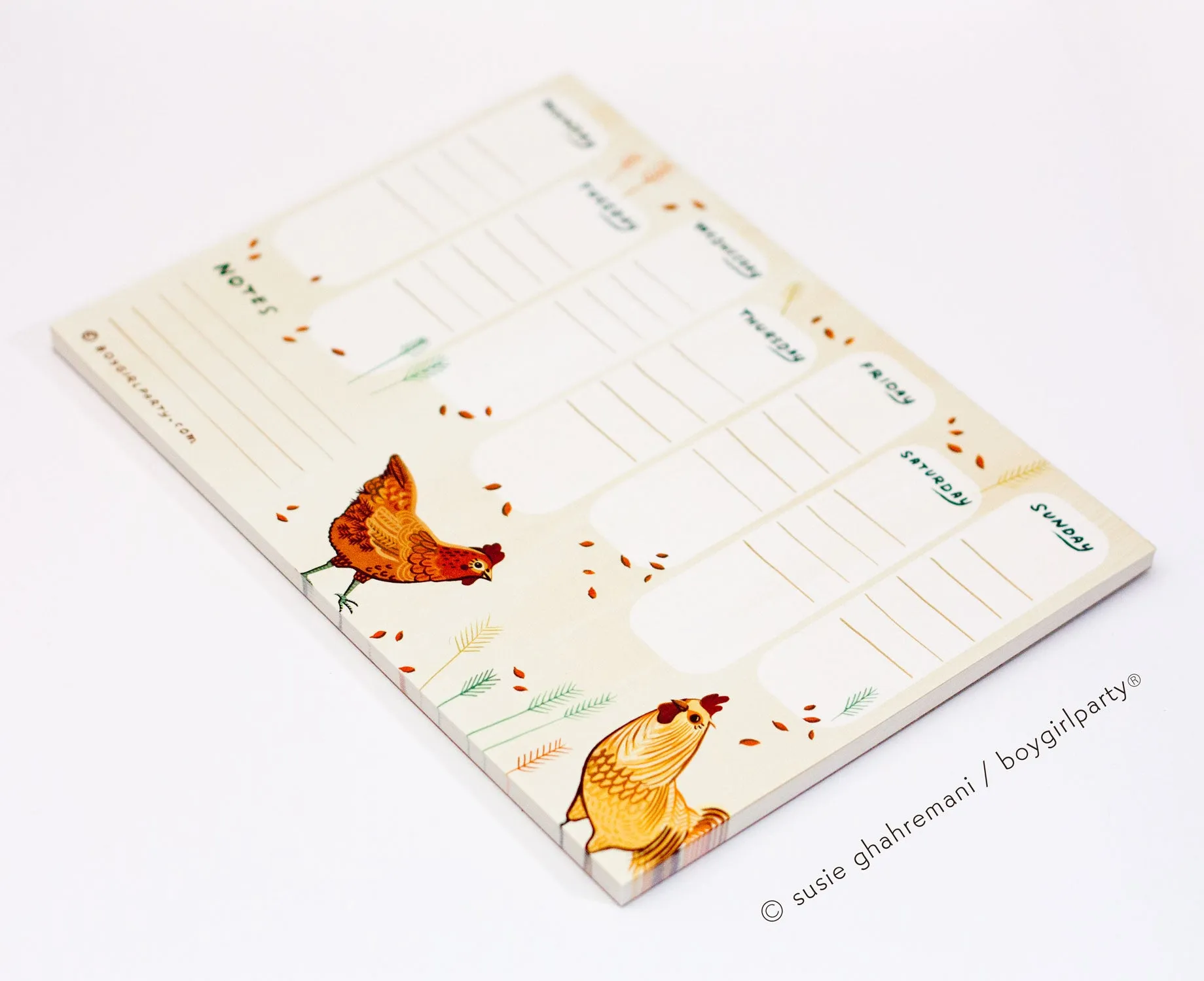 Chicken Weekly Planner Notepad – Undated Weekly Calendar