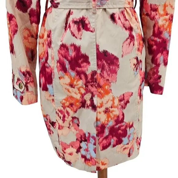 Chicos Womens 4/6 Floral Trench Raincoat With Removable Hood
