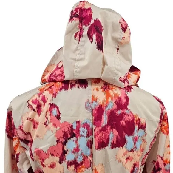 Chicos Womens 4/6 Floral Trench Raincoat With Removable Hood