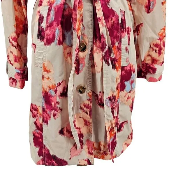 Chicos Womens 4/6 Floral Trench Raincoat With Removable Hood