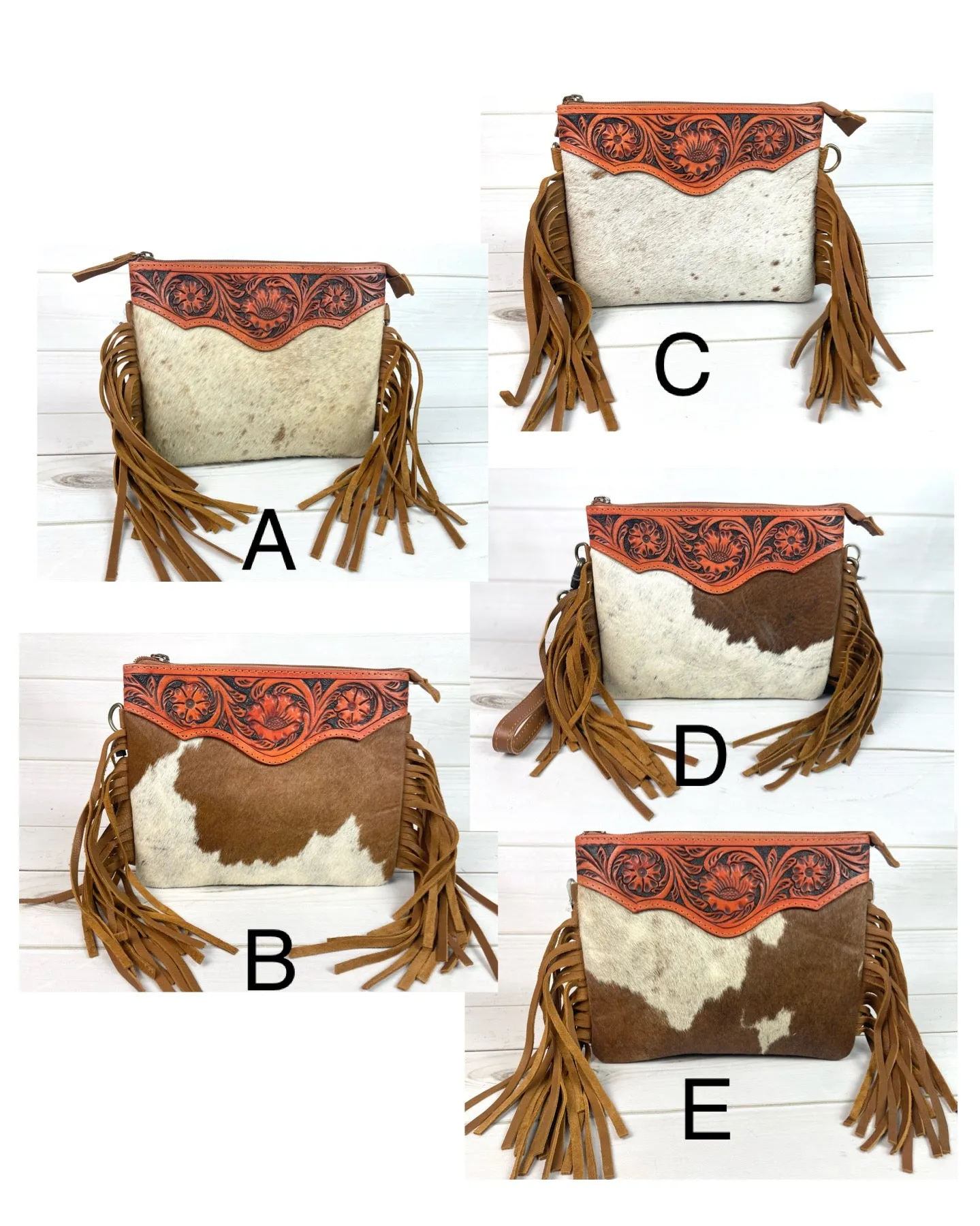 CLEARANCE! Hide Floral Leather Tooled Suede Fringe Crossbody Handbag