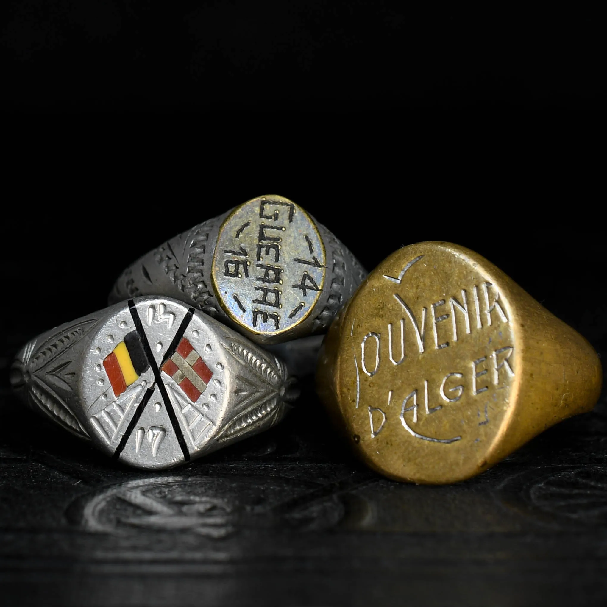 Collection of Three WW1 Trench Art Signet Rings