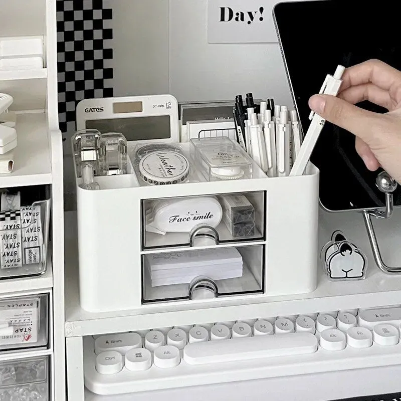Compact Multifunctional Desk Organizer with Dual Drawers