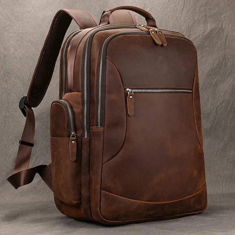 Costello Leather Backpack Laptop Pack - Brown/Dark Brown - 15 inches