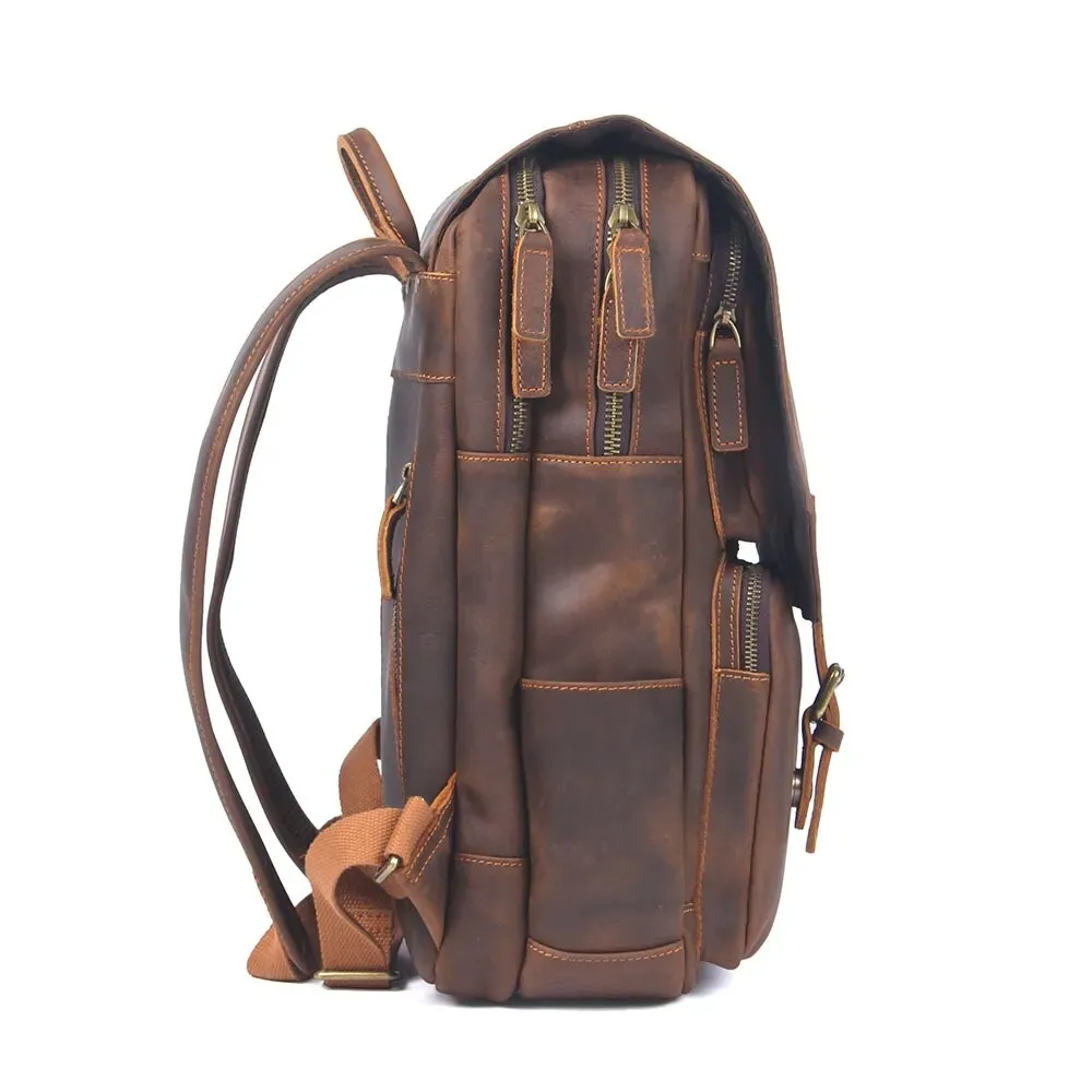 Costello Leather Backpack Laptop Pack - Brown/Dark Brown - 15 inches