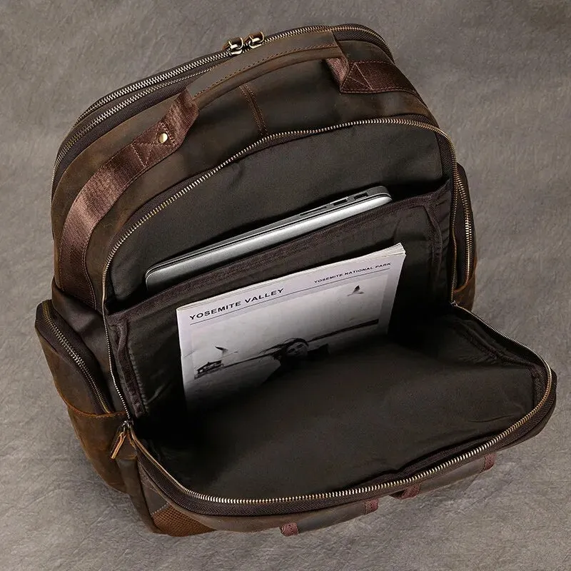 Costello Leather Backpack Laptop Pack - Brown/Dark Brown - 15 inches