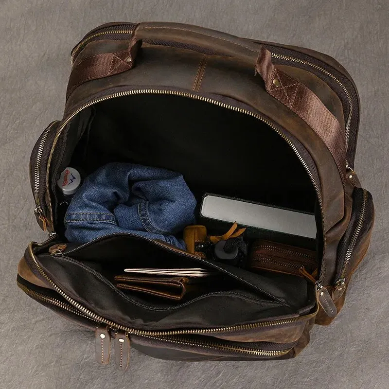 Costello Leather Backpack Laptop Pack - Brown/Dark Brown - 15 inches