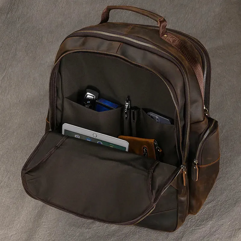 Costello Leather Backpack Laptop Pack - Brown/Dark Brown - 15 inches