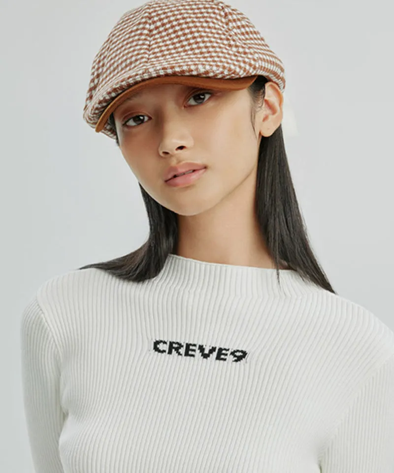 CREVE NINE: Color Blocking Logo High Neck Knit - White