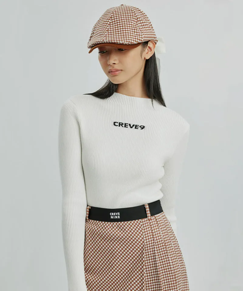 CREVE NINE: Color Blocking Logo High Neck Knit - White