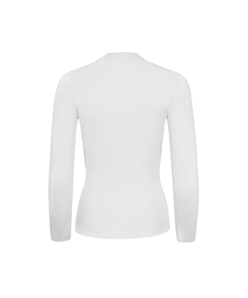 CREVE NINE: Color Blocking Logo High Neck Knit - White