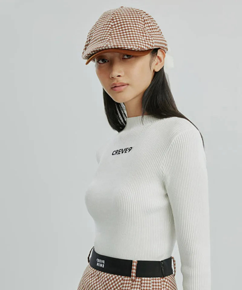 CREVE NINE: Color Blocking Logo High Neck Knit - White