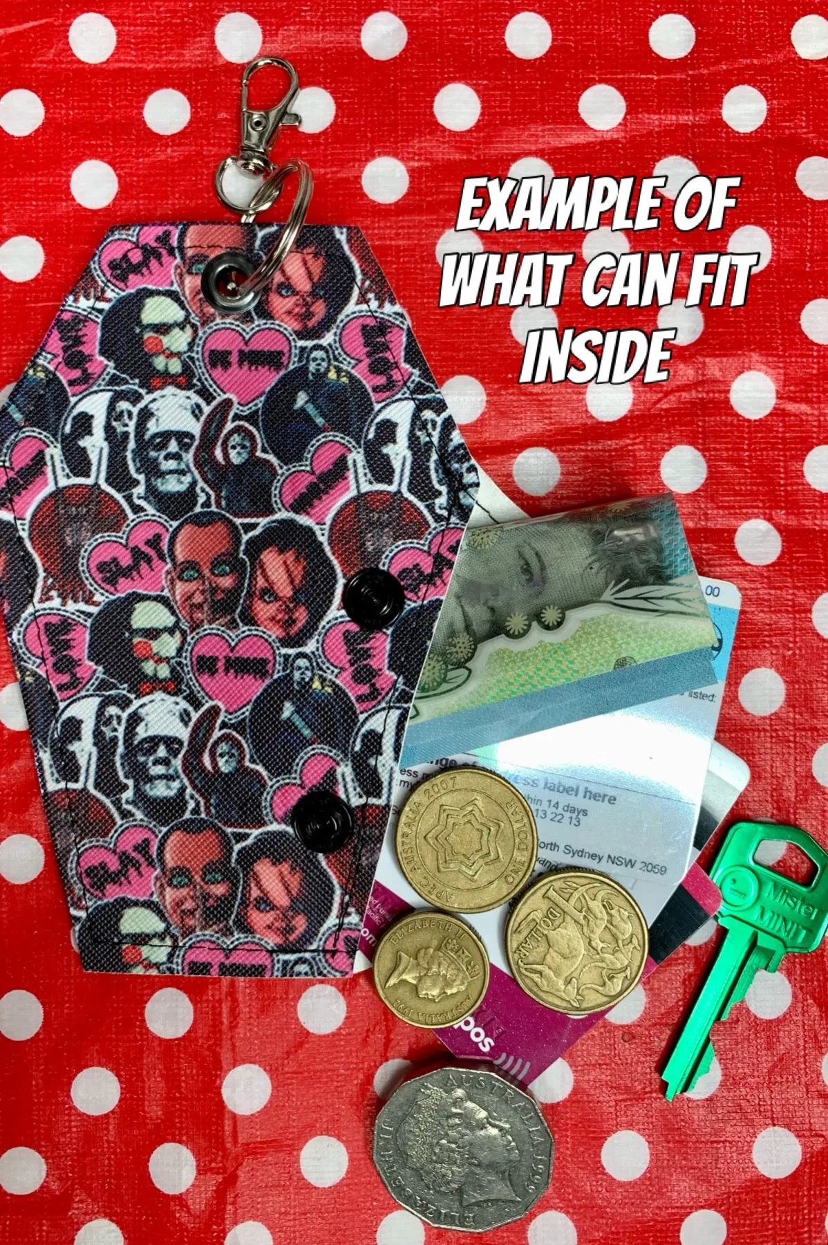Cute hocus pocus double side fan art mini coffin purse