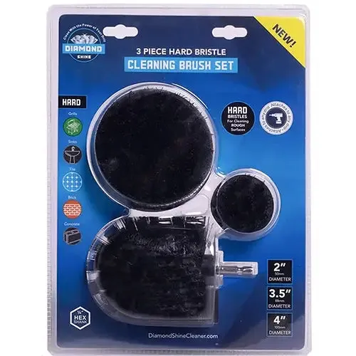 Diamond Shine 3-Pack Hard Bristle Drill Brush Attachment Set, 3 Sizes