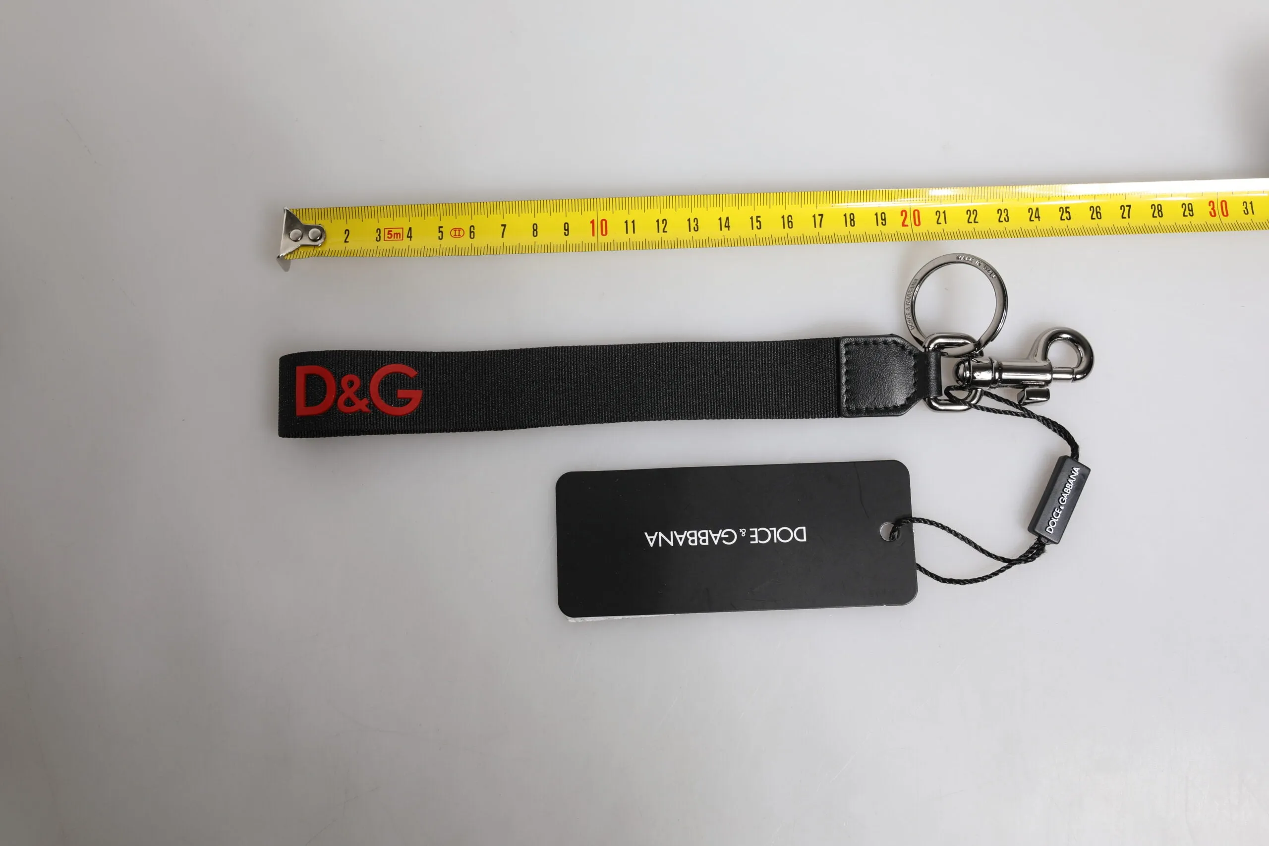 Dolce & Gabbana Black Logo Nylon Silver Brass Men Holder Keychain Keyring