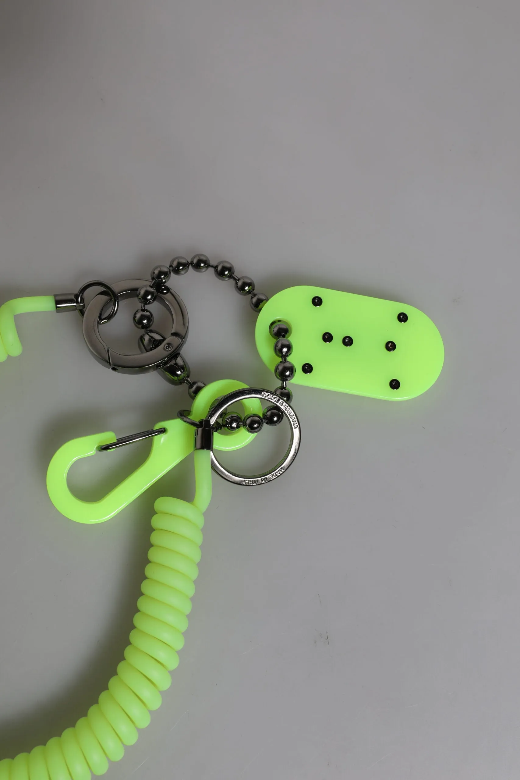 Dolce & Gabbana Green Springy Key Holder DG Logo Men's Keychain Keyring