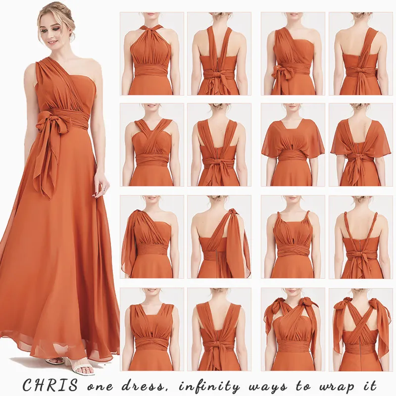 Dusk Convertible Chiffon Bridesmaid Dress Wrap Floor Length Gown