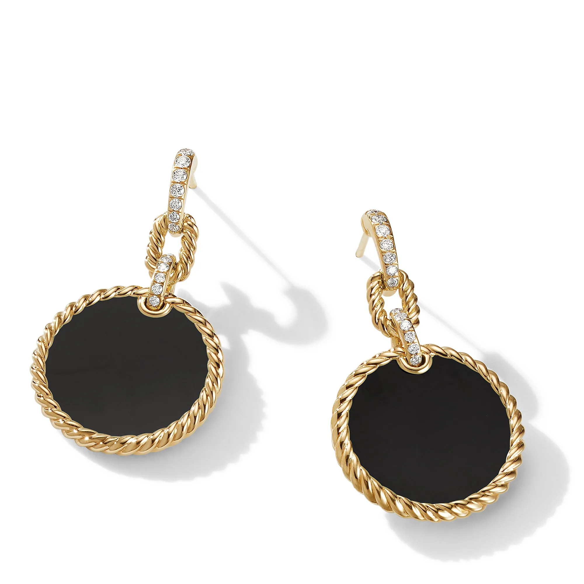 DY Elements® Drop Earrings in 18K Yellow Gold with Black Onyx and Pavé Diamonds