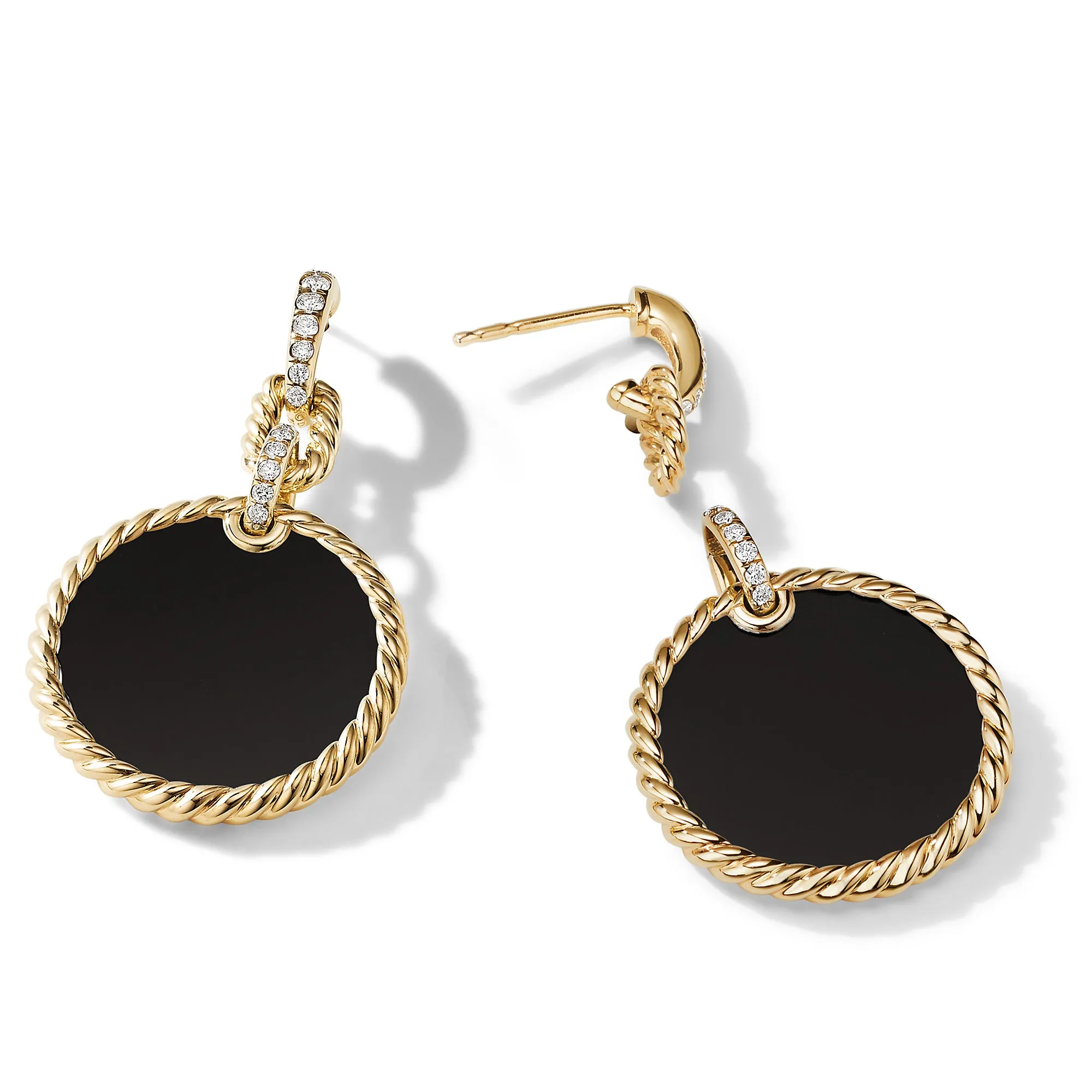 DY Elements® Drop Earrings in 18K Yellow Gold with Black Onyx and Pavé Diamonds