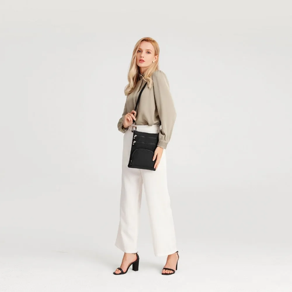Eb2228 - Kono Casual Multi Pocket Rfid Blocking Cross Body Bag - Black