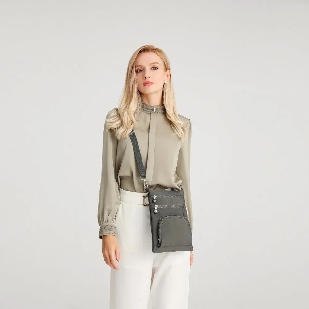Eb2228 - Kono Casual Multi Pocket Rfid Blocking Cross Body Bag - Grey