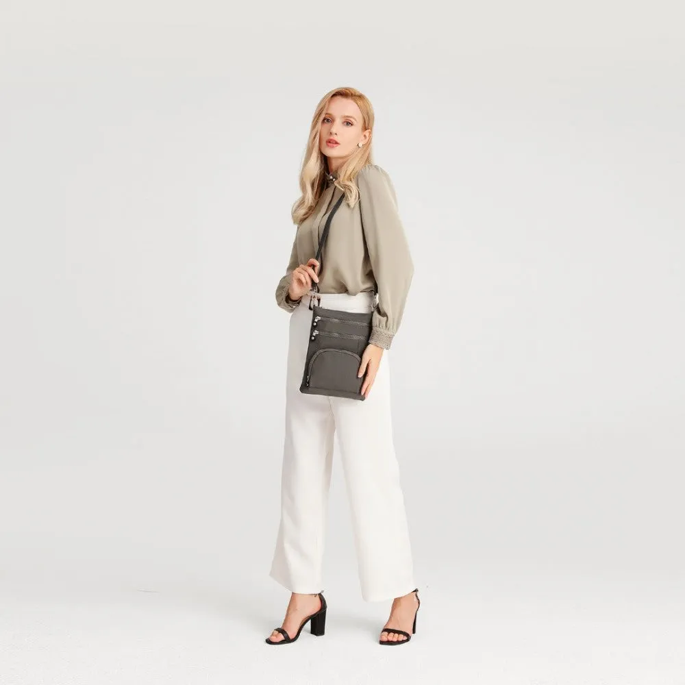 Eb2228 - Kono Casual Multi Pocket Rfid Blocking Cross Body Bag - Grey