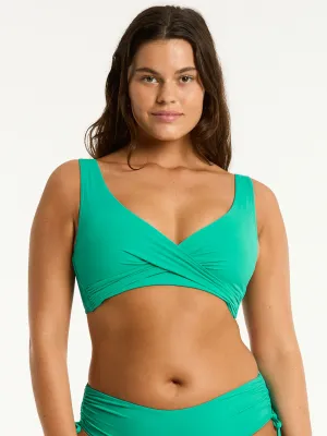 Essentials Cross Front Bra in Evergreen