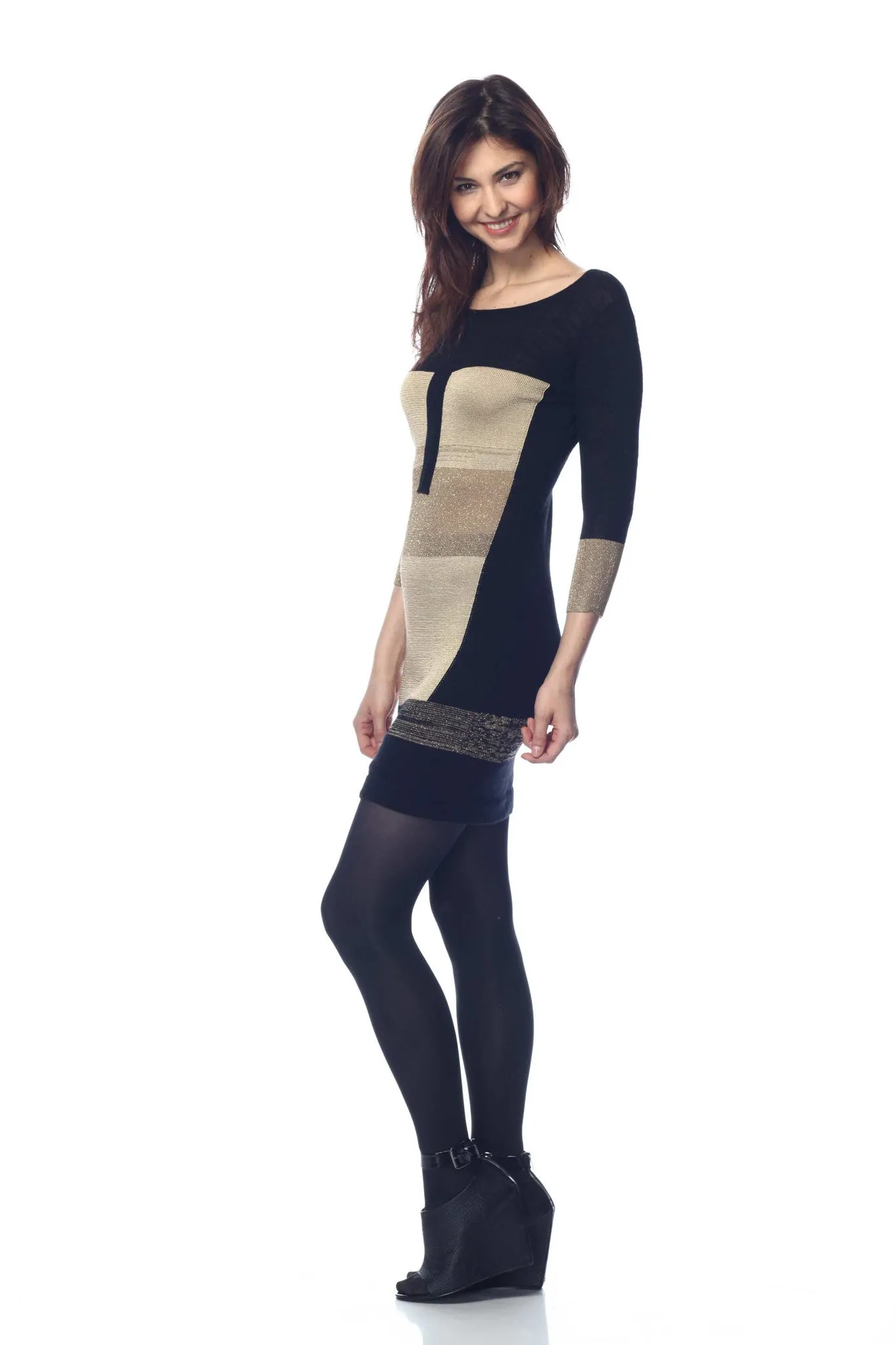 Evelyn Colorblock Knit-Dress - Burgundy