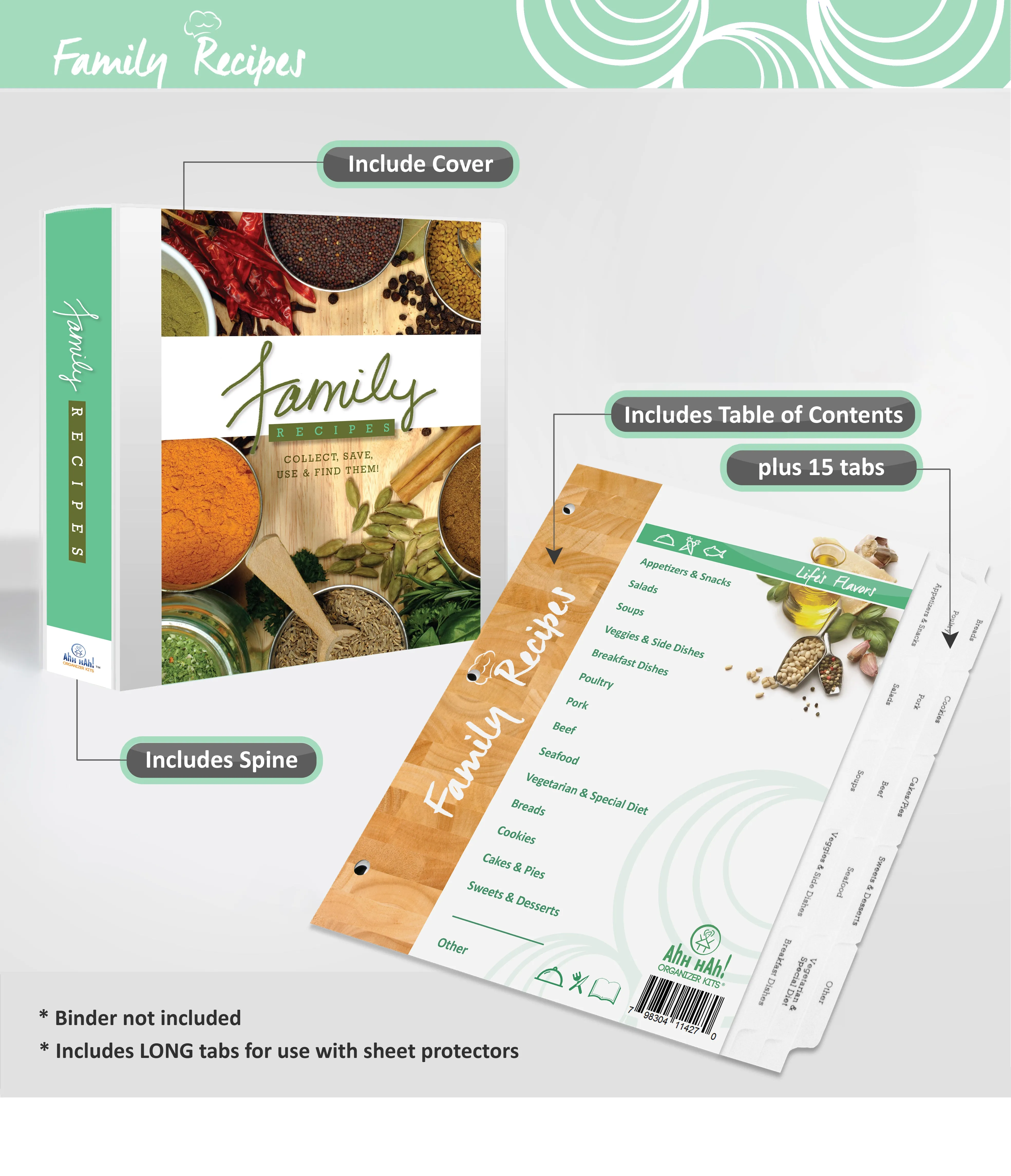 Family Recipe Organizer Kit: LONG Index Tabs