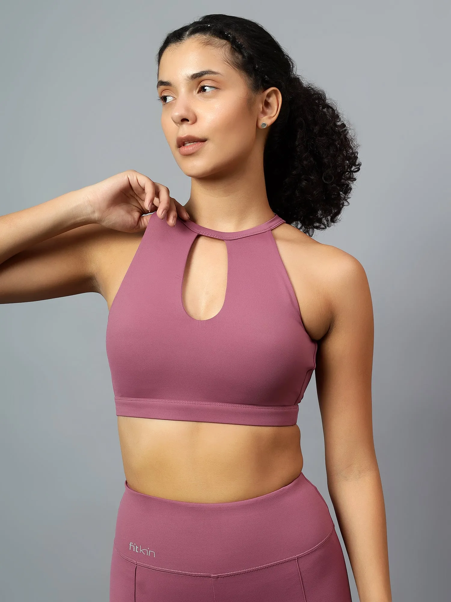 Fitkin Women's Mauve Halter Style Sports Bra